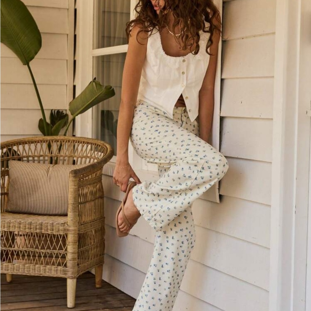 White Floral Pants